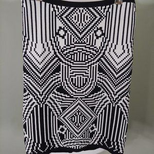 Nicole Miller Artelier Knit Black White Geometric Pattern Skirt Knee Length